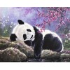 Diamond painting pandabeer ligt onder roze tak