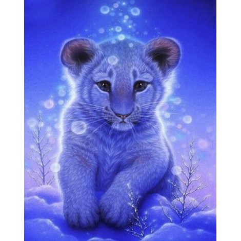 Diamond painting leeuw welp blauw