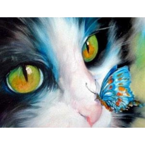 Diamond painting kat en vlinder