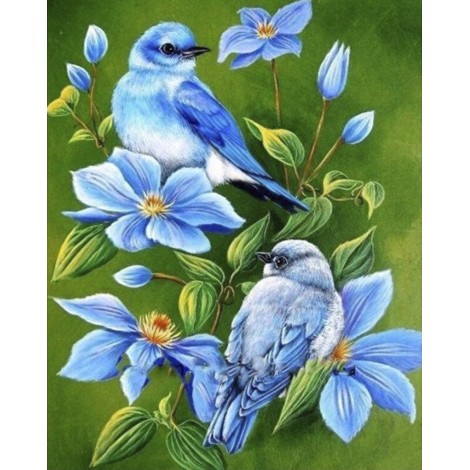 Diamond painting blauwe vogels en bloemen
