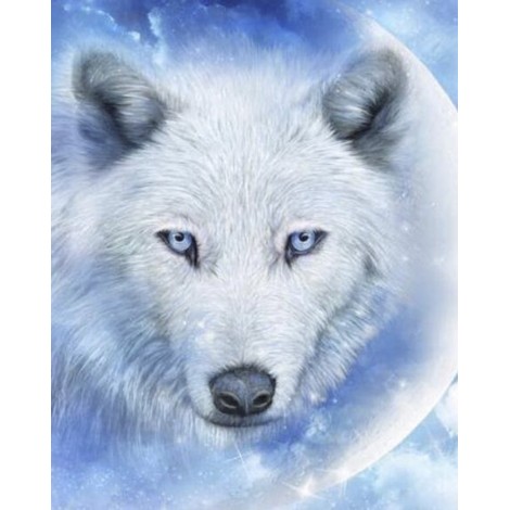 Diamond painting witte wolf