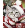 Diamond painting kat met kerstmuts