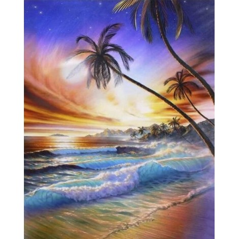 Diamond painting palmboom en de zee