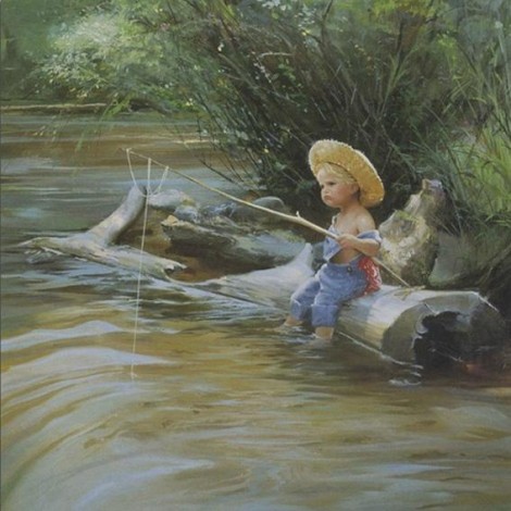 Diamond painting jongetje vissen
