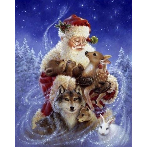 Diamond painting kerstman met dieren