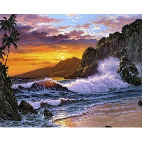 Diamond painting tropisch strand met palmbomen