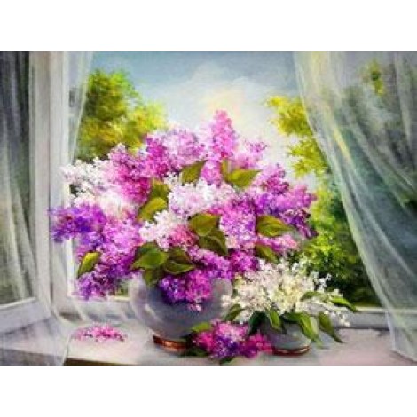 Diamond painting paarse bloemen