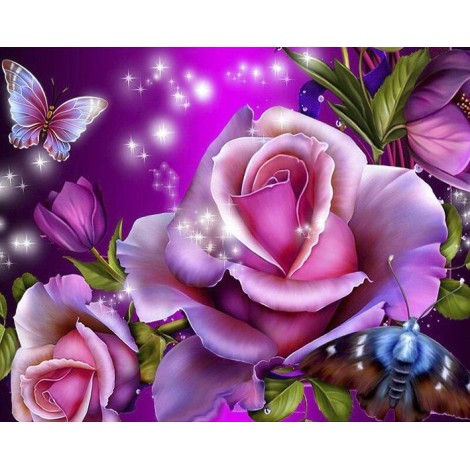 Diamond painting rozen en vlinder
