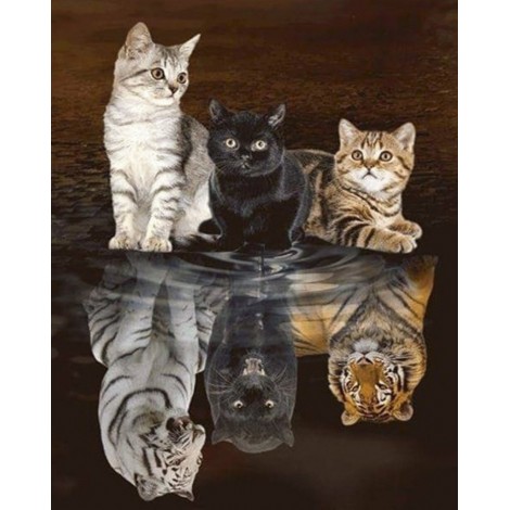 Diamond painting katten in spiegelbeeld tijgers