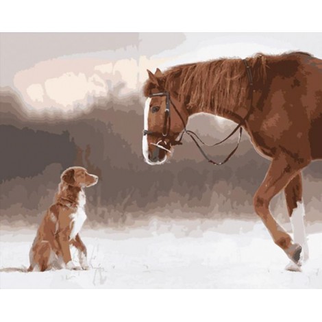 Diamond painting paard bij hond