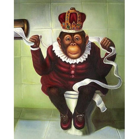 Diamond painting aap op toilet met wc-rol