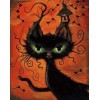 Diamond painting Halloween zwarte kat met spinnenweb en huis