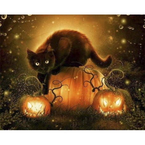 Diamond painting Halloween zwarte kat