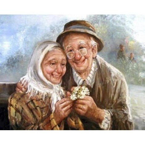 Diamond painting opa en oma met bloemen