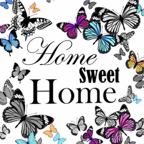 Diamond painting tekst home vlinders