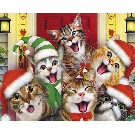 Diamond painting katten met kerstmuts