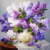 Diamond painting paarse bloemen in vaas