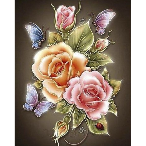 Diamond painting bloemen en vlinders