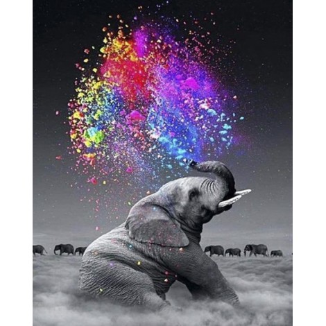 Diamond painting olifant spuwt kleuren
