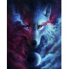 Diamond painting paarse en blauwe wolf