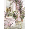Diamond painting roze fiets en huis met bloemen